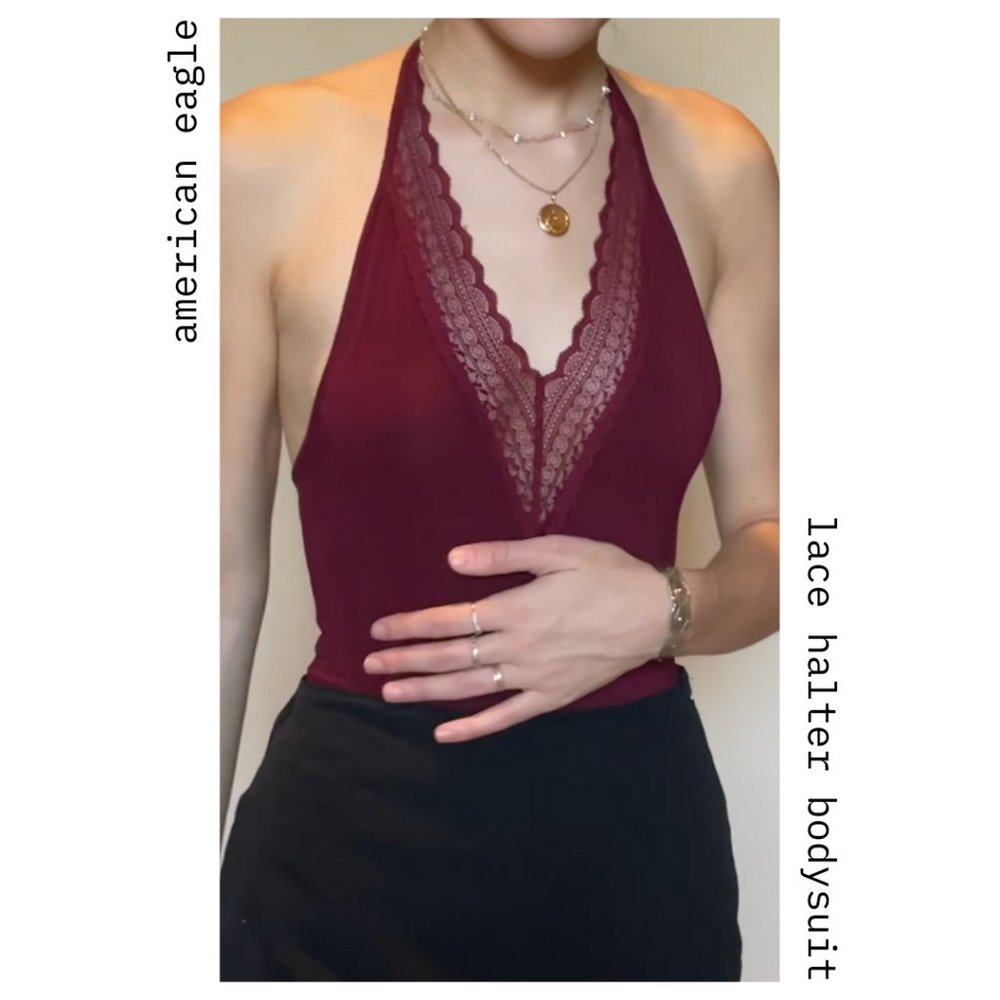 American Eagle Super Soft Lace Maroon Bodysuit - S